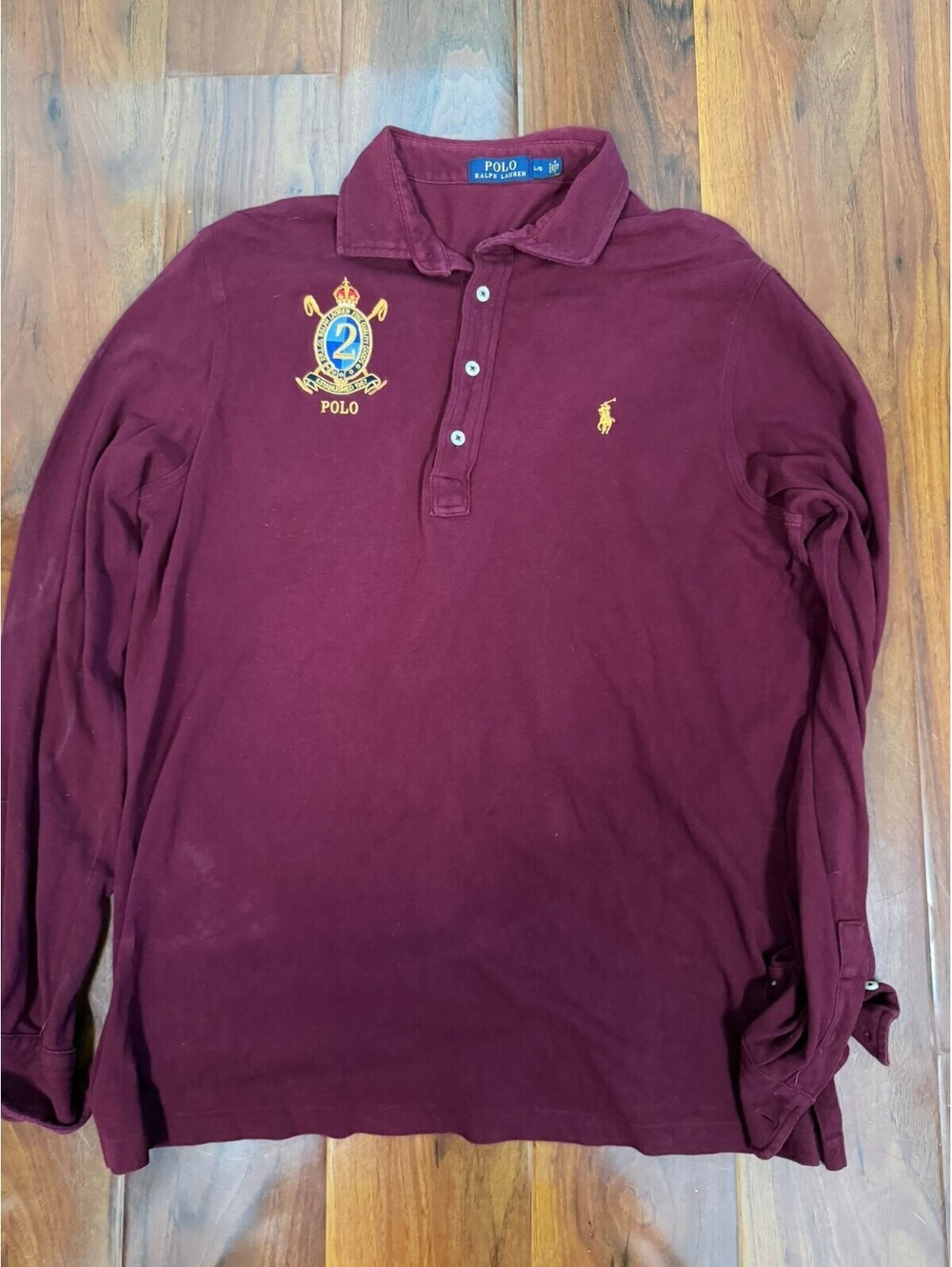 Polo Ralph Lauren Long Sleeve  Rugby Polo Shirt SZ L Red Burgundy Crest